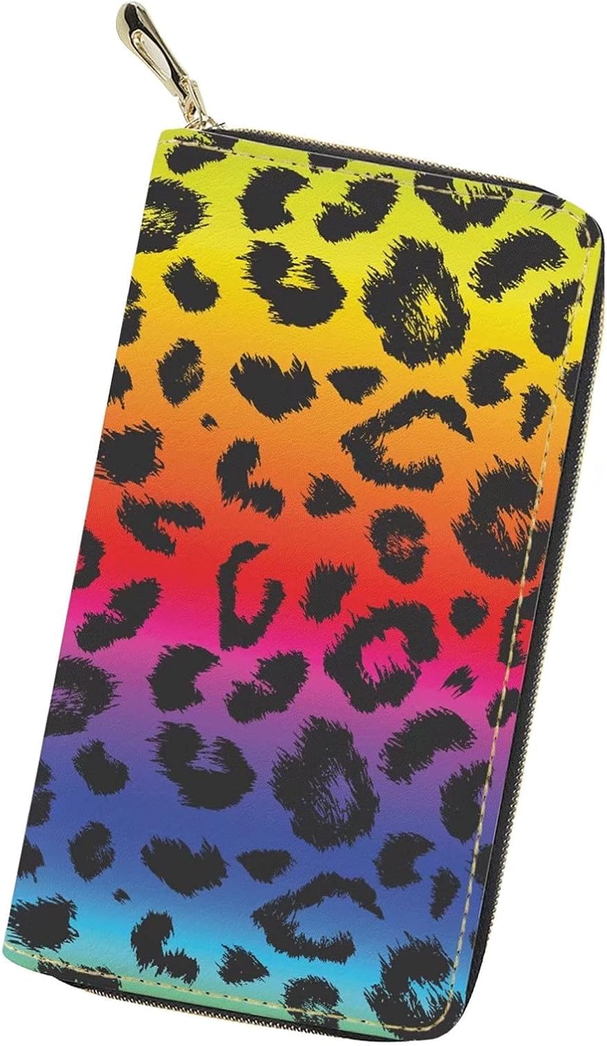 HELLHERO Rainbow Leopard Print Clutch Purse Leather Wallets Slim Long Wallets for Women Men Teen Girls Boys Unisex Card Holder Moneybag Storage Pouch