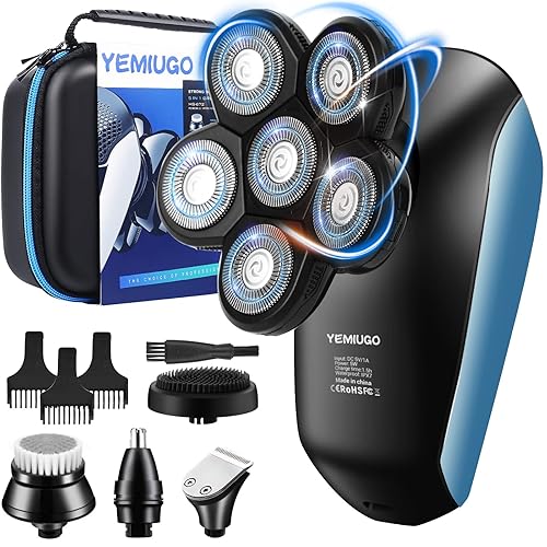 Miniatura 8 de YEMIUGO Afeitadoras de cabeza para hombres calvos 5 en 1 kit de afeitadora eléctrica USB calva IPX7 impermeable para hombre para barba nariz