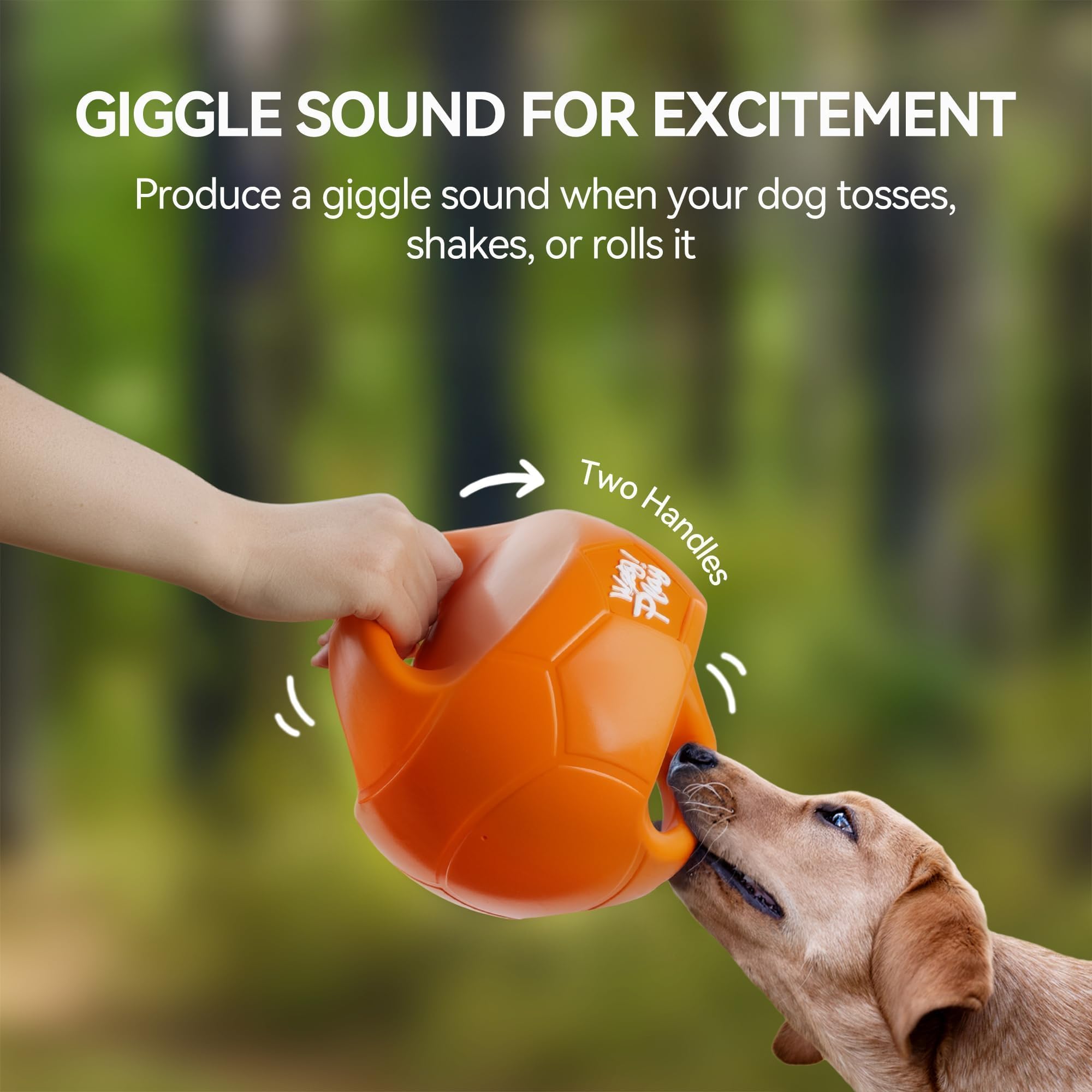 ALL FOR PAWS Hundeballspielzeug für mittelgroße & große Hunde, Hundebälle zum Tauziehen & Apportieren, Apportierspielzeug mit Griffen und Kicher-Quietscher, Orange