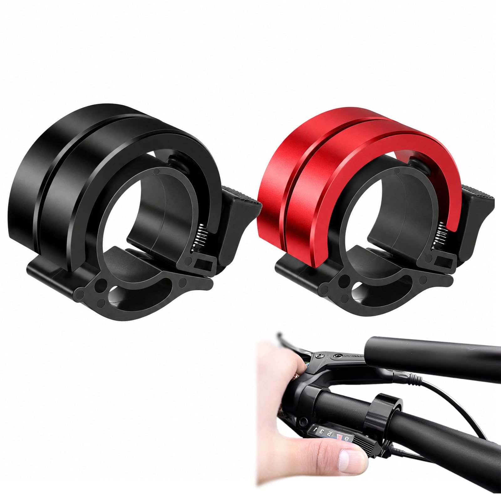 2-Piece Cycle Bell for Mountain Bikes, Aluminum Alloy, Black and Red | Clear sound cycle horn. Easy installation bicycle bell for everyday commuting and trail riding. Includes 2 pcs.-image-15