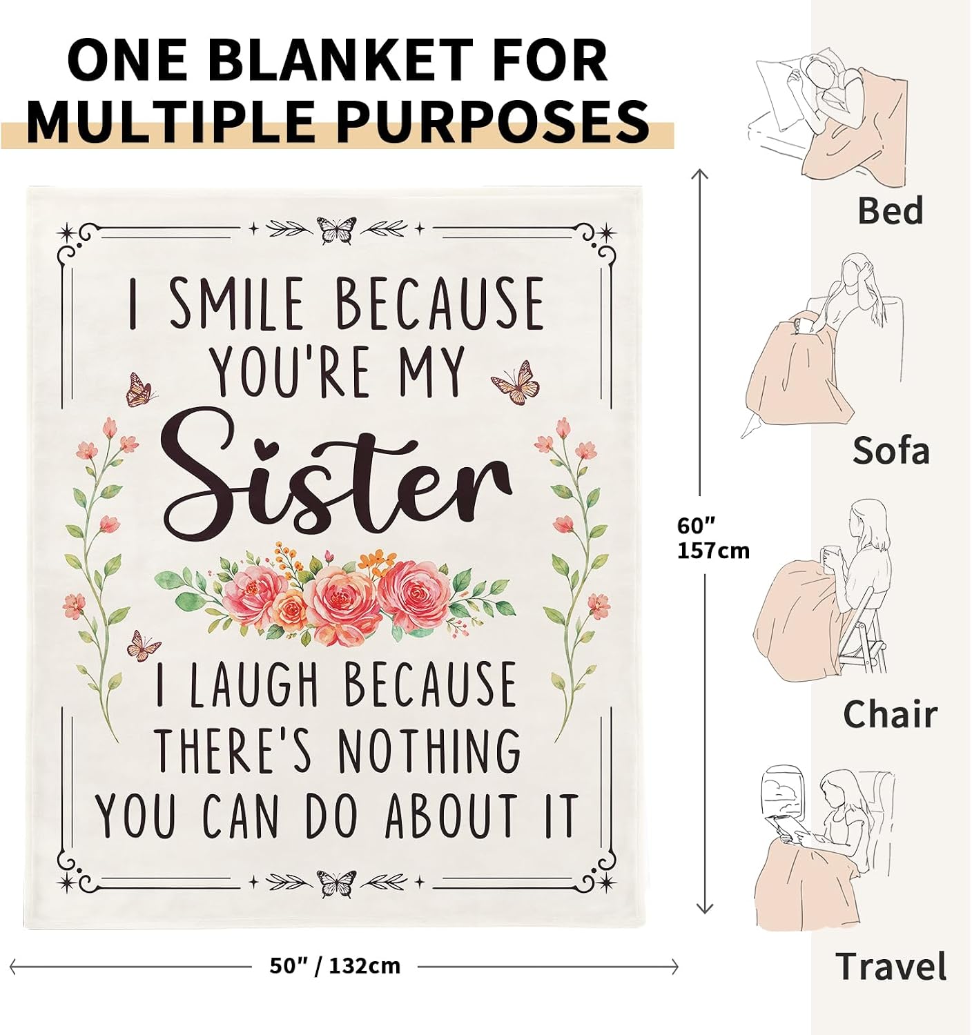 Gifts for Sister, Sisters Birthday Gifts, Sister Blanket 50" x 60"