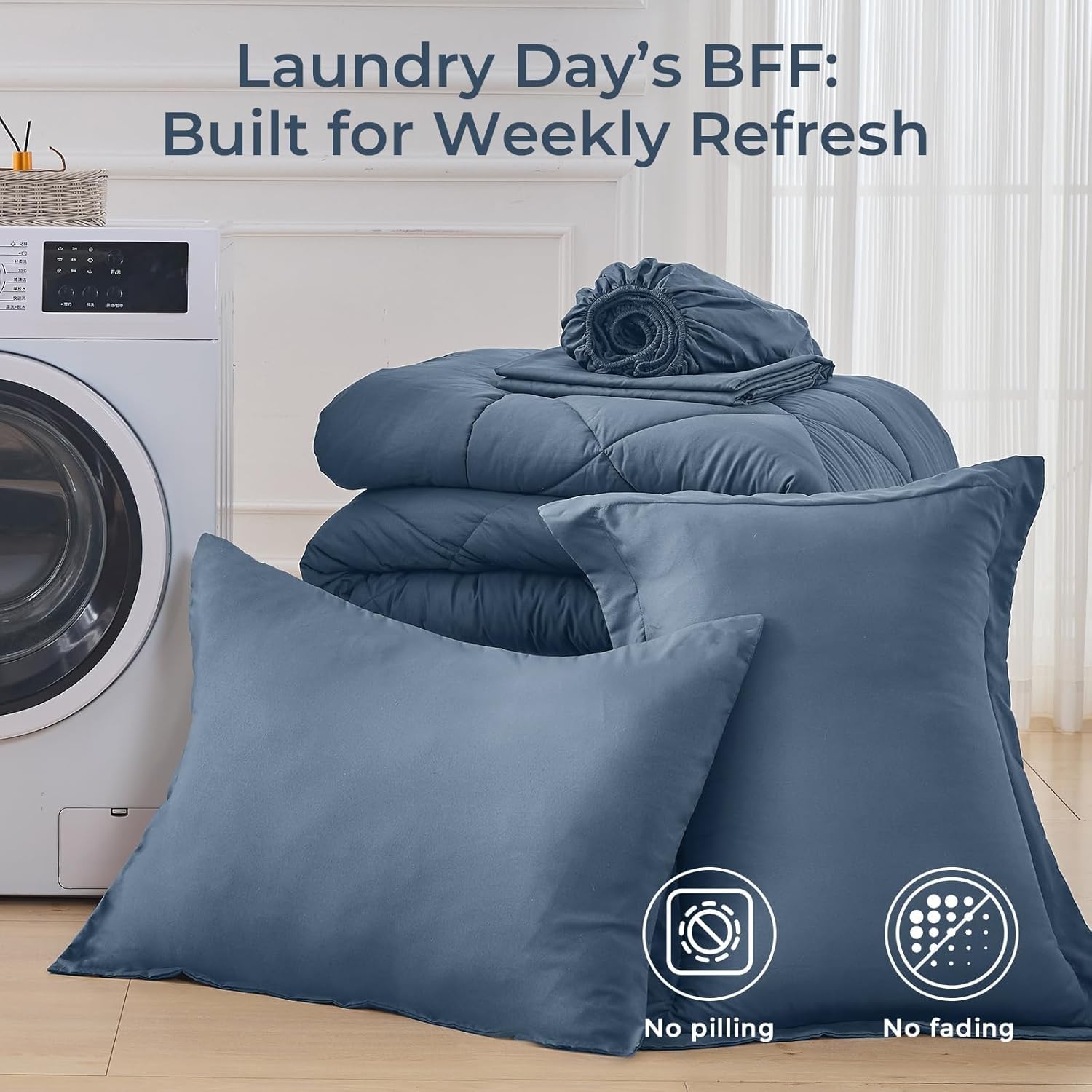 HEVUMYI Dusty Blue Twin Comforter Set - 5-Piece All Season Bed in a Bag Twin, Ultra Soft Bedding Set with Comforter, Flat Sheet, Fitted Sheet, Pillowcases, Pillow Shams - Image 7