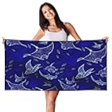 LONGZEHAO Peach Skin Velvet Quick Dry Lightweight Manta Ray and Fish Print Beach Towel for Beach,Bath,Pool,Gym,Yoga