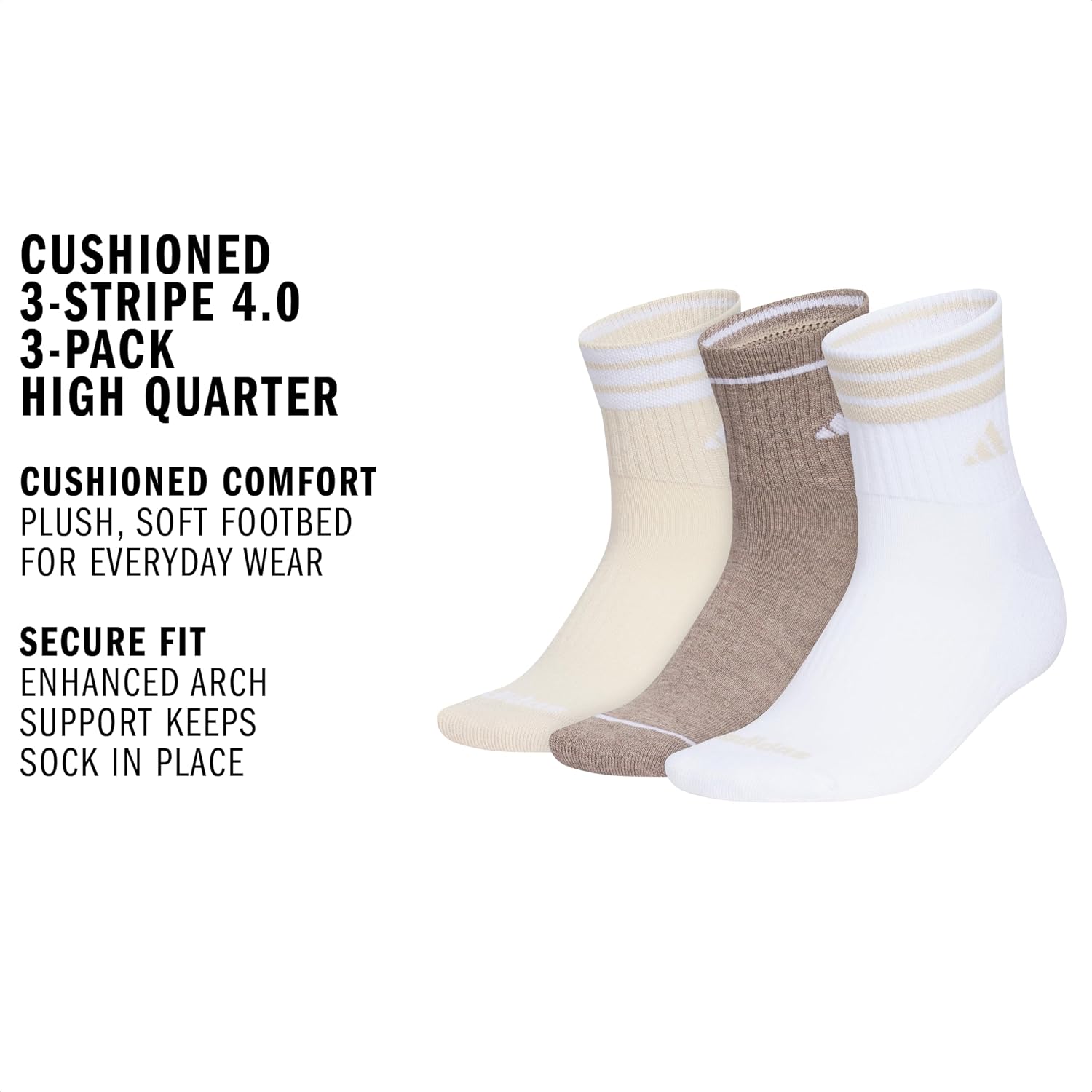 adidas Women's Cushioned Sport High Quarter Socks (3 Pairs) Durable & Comfortable