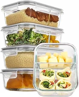 Vtopmart 5 Pack 33oz Glass Meal Prep Containers with Snap Locking Lids, 2 Compartments Food Storage Containers for Microwave, Oven, Fridge and Dishwasher