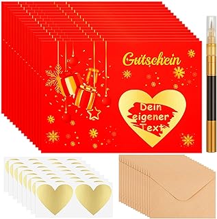 Tenare Weihnachten Rubbellose Selber Machen Set - 15 DIY Gutscheinkarten mit Herz-Rubbelstickern, 15 Umschlägen & 1 Marker - Kreative Rubbelkarten für Weihnachten