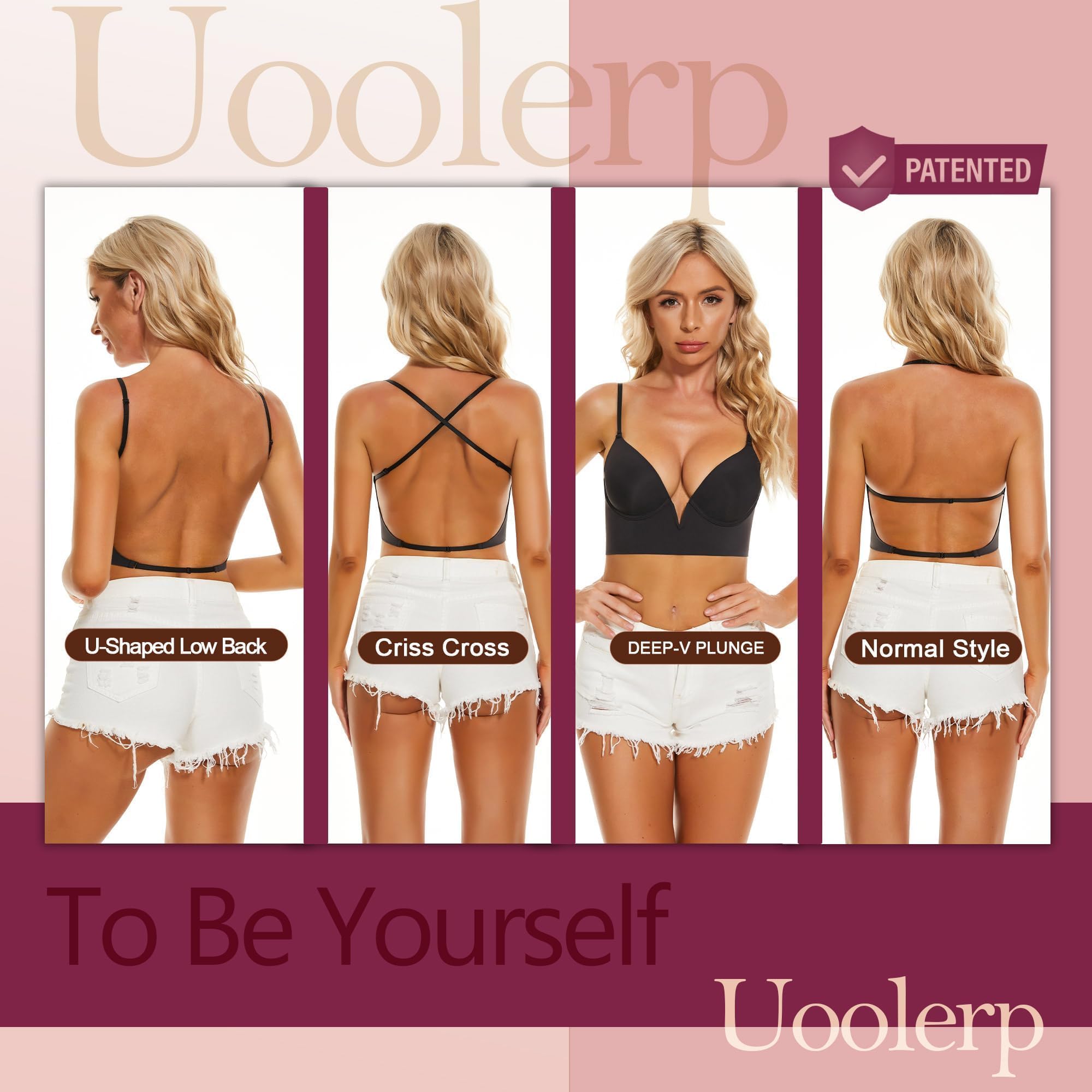 Soutien Gorge Dos Nu - Rembourrage Léger sans Couture Soutien Gorge Dos Nu Invisible Décolleté Plongeant Brassière Soutien Gorge avec Armature Bretelles Réglables