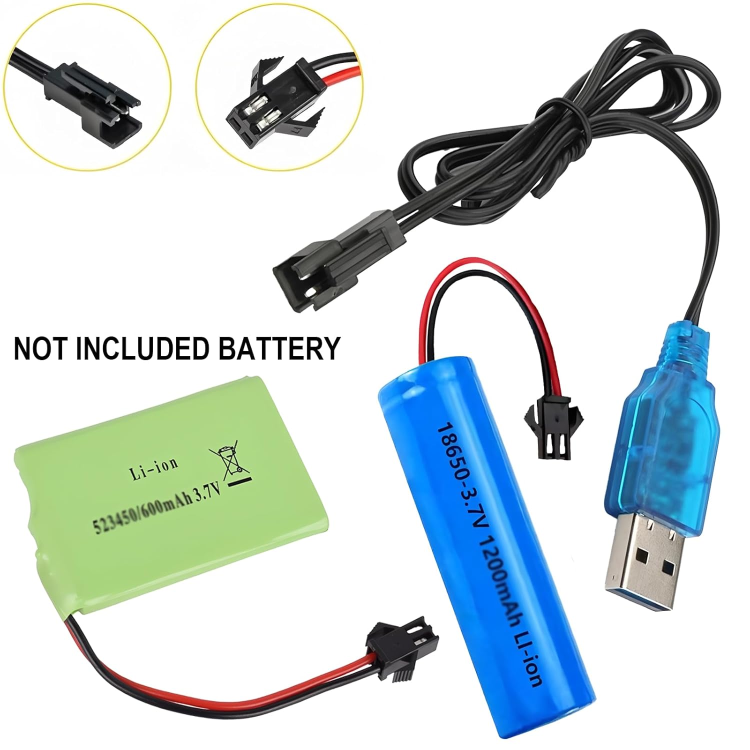 2 Pack 3.7V Lipo Battery USB Charger Cable SM-2P Port Cable for 3.7V RC Boat Car Truck Toy Rechargeable Li-Po Battery Charger