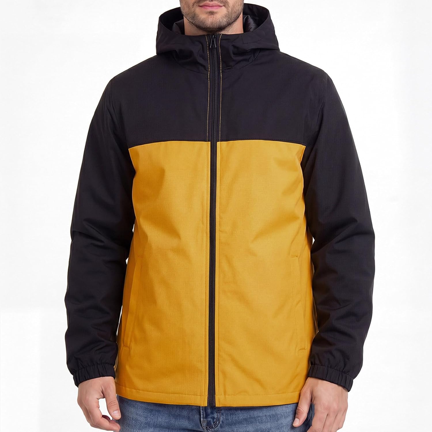 Men's Rain Jacket Lightweight Waterproof Color Block | Mens Lightweight Rain Jacket Waterproof Windbreaker Rain Coat Color Block Golf Running Hiking Travel Coat with Hood