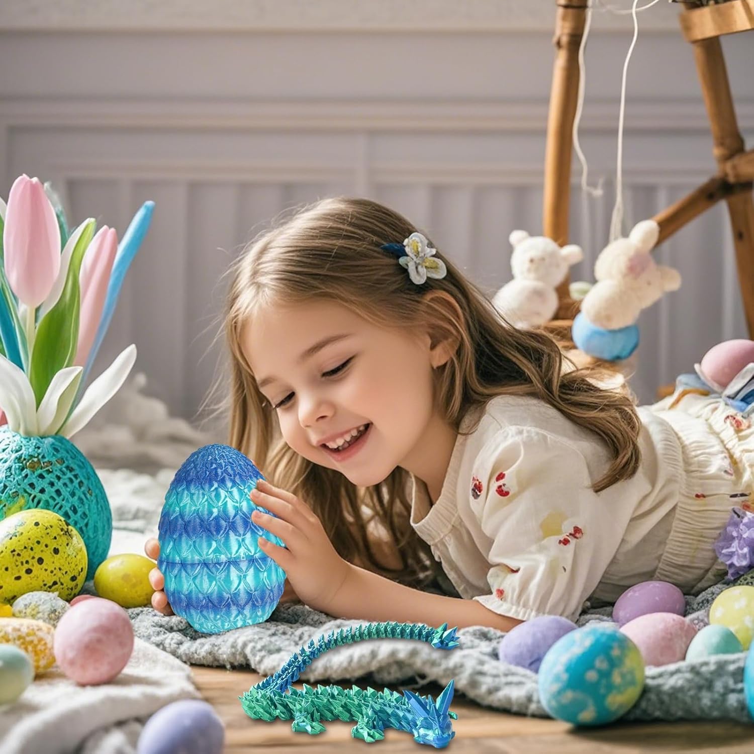 Dragon Egg with Dragon Inside 3D Printed Decorative Toys for Kids Adults Perfect Surprise Gifts Uniqur Home and Desk Decor Easter Valentine Birthdays Christmas(Sea Blue,Small)