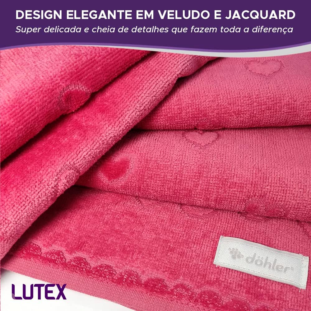 Jogo de Banho 4 Peças Romance Dohler Aveludada 100% Algodão Toalha Fio Penteado Coração Borboleta (Rosa 10366/11033)