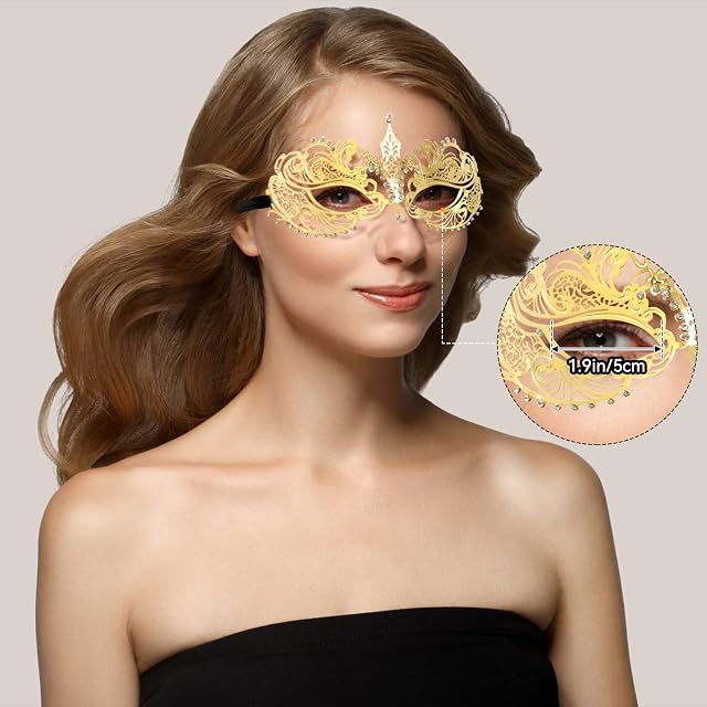 Foto 6 de 8 de Coddsmz Máscara de metal cortada con láser para mujer, máscara de Mardi Gras, 1-Negro