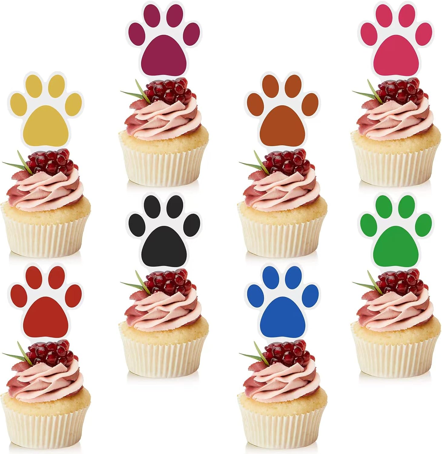 Amazon.com: Weecent 48 Pcs Paw Cake Topper 8 Color Paw Print Cupcake ...