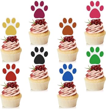Weecent 48 Pcs Paw Cake Topper 8 Color Paw Print Cupcake Topper Dog Birthday Party Supplies Dog Pet Puppy Dog Birthday Party Decorations