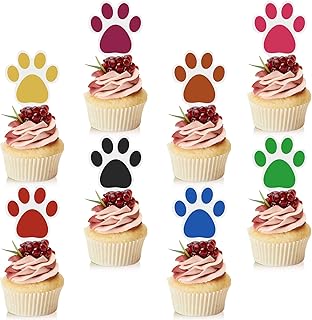 Weecent 48 Pcs Paw Cake Topper - 8 Color Paw Print Cupcake Topper Dog Birthday Party Supplies Dog Cupcake Toppers Pet Puppy Dog Birthday Party Decorations