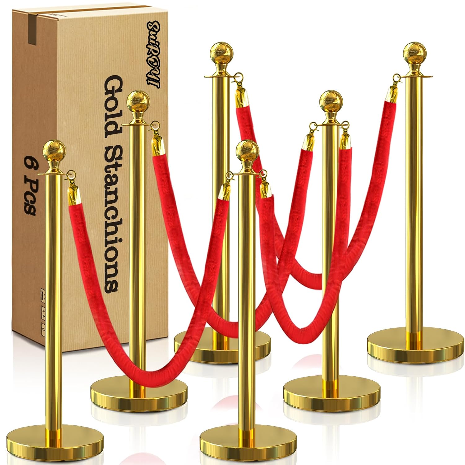 4 Pcs Black Stanchions with Velvet Ropes with 3 Pcs 5 Ft Black Velvet Ropes Carpet Ropes Posts Stanchion Set for Crowd Control Barriers for Weddings, Events, Hotels, and Party Decor