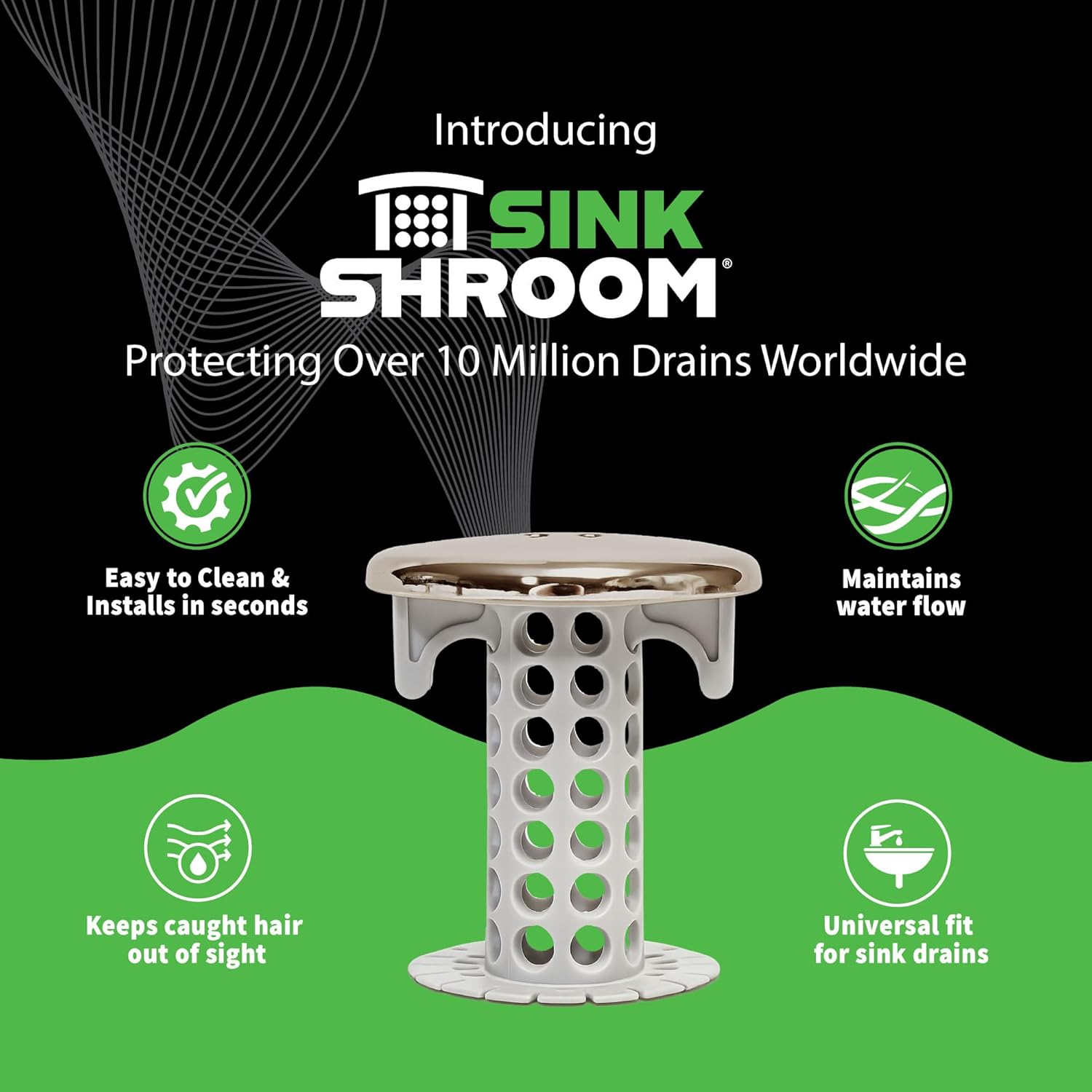 SinkShroom Revolutionary Bathroom Sink Drain Protector Hair Catcher, Strainer, Snare, Nickel Edition