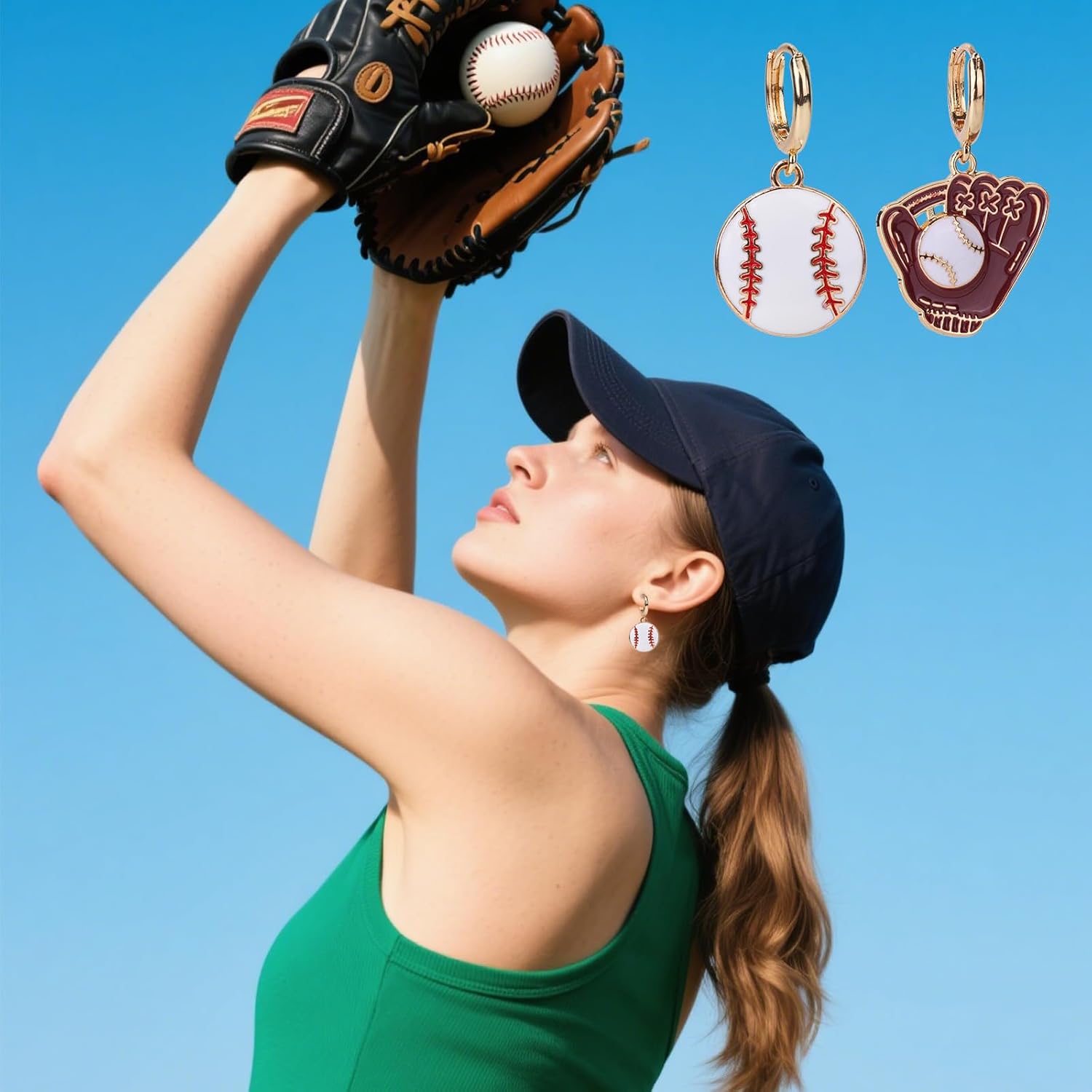 Baseball Dangle Earrings, Delicate Baseball Glove Drop Loop Earrings Softball Jewelry Gifts for Sport Fans Sport Theme Moms Accessories Dangling Earring for Player Women