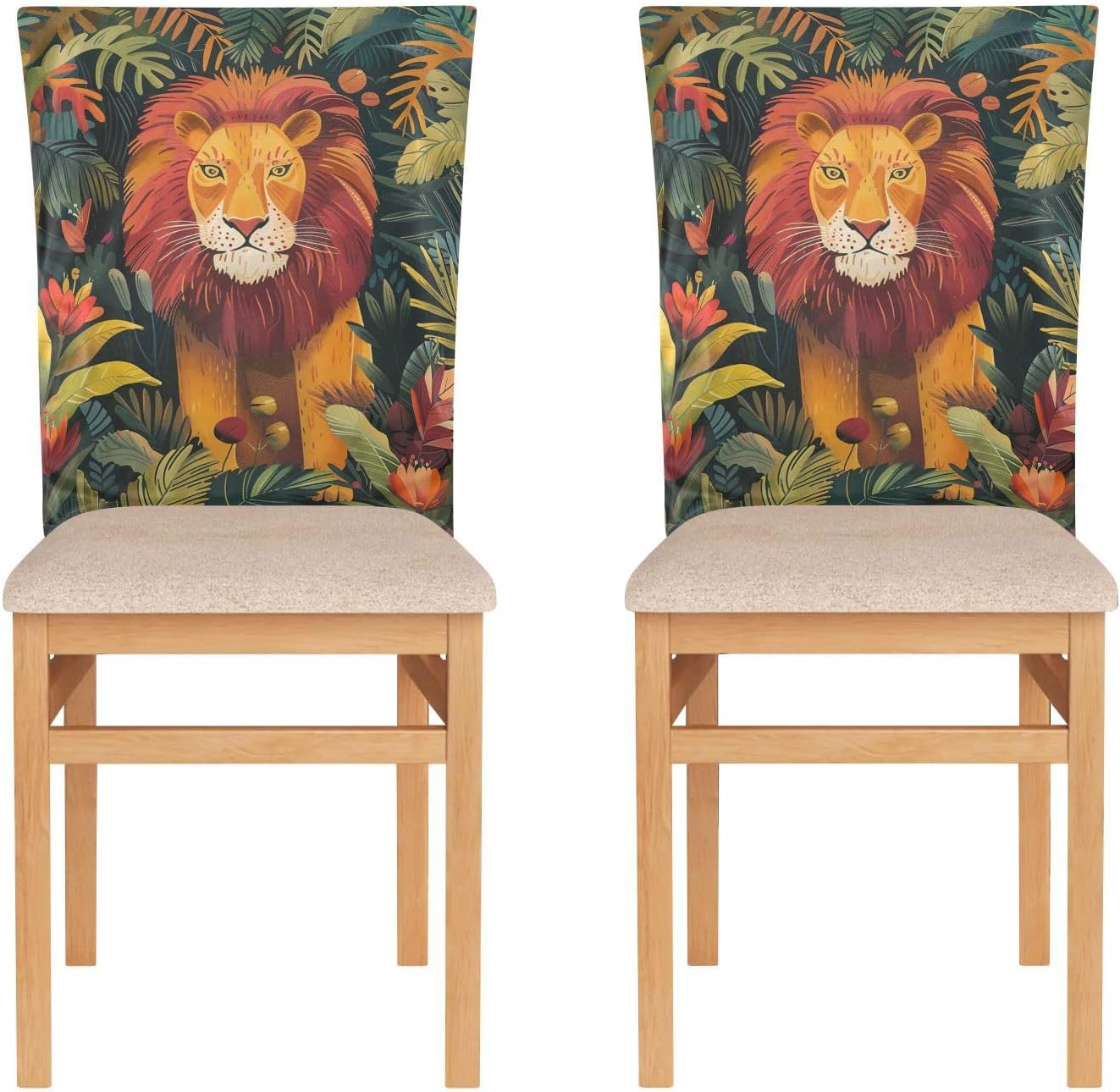 ALAZA Lion in The Jungle Chair Back Cover Set of 6, Washable Reusable Removable Chair Slipcovers Decorative Chair Cover for Home Kitchen Wedding Party