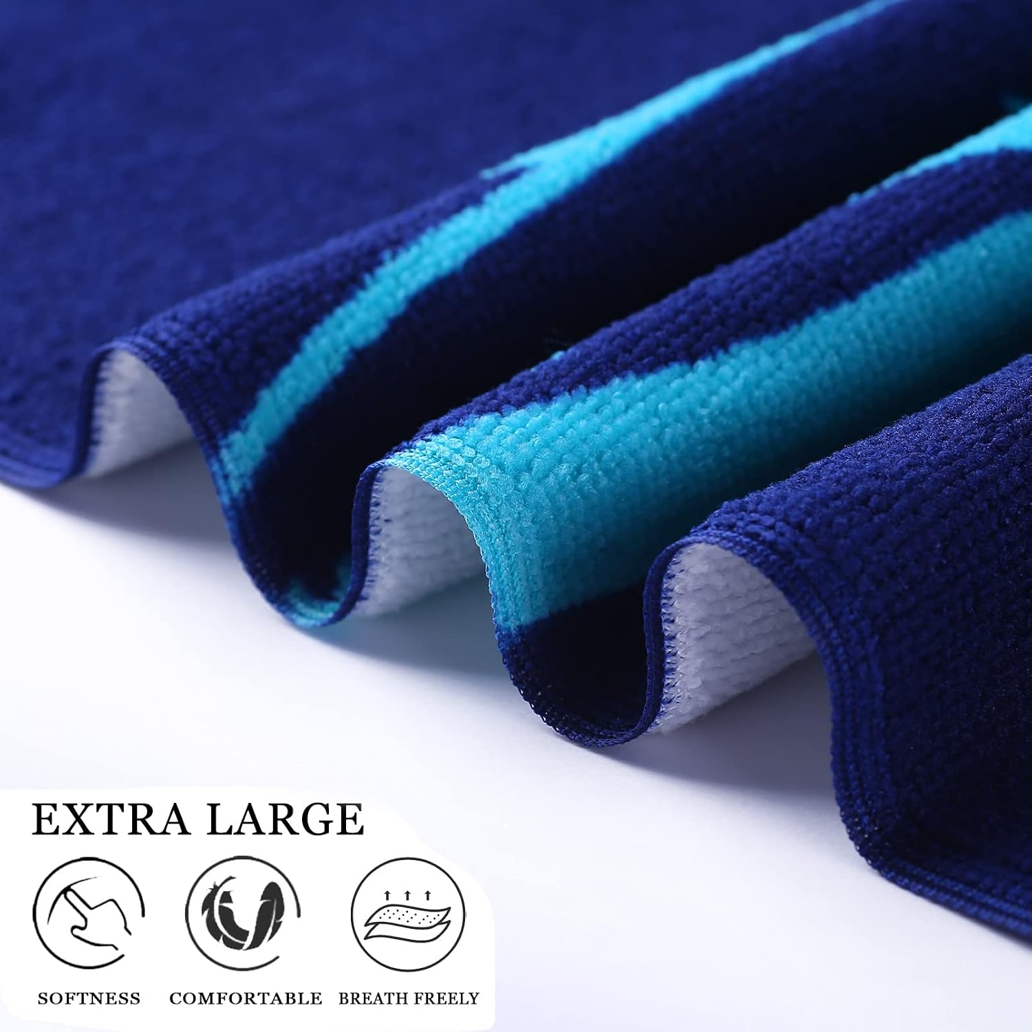 Genovega Oversized Terry Beach Towel 36 x 72 in Soft Extra Large Long Pool Swim Towels for Adult Men Clearance XL Big Travel Blanket Haves Vacation Essentials Lounge Chair Cover Navy Blue Shark