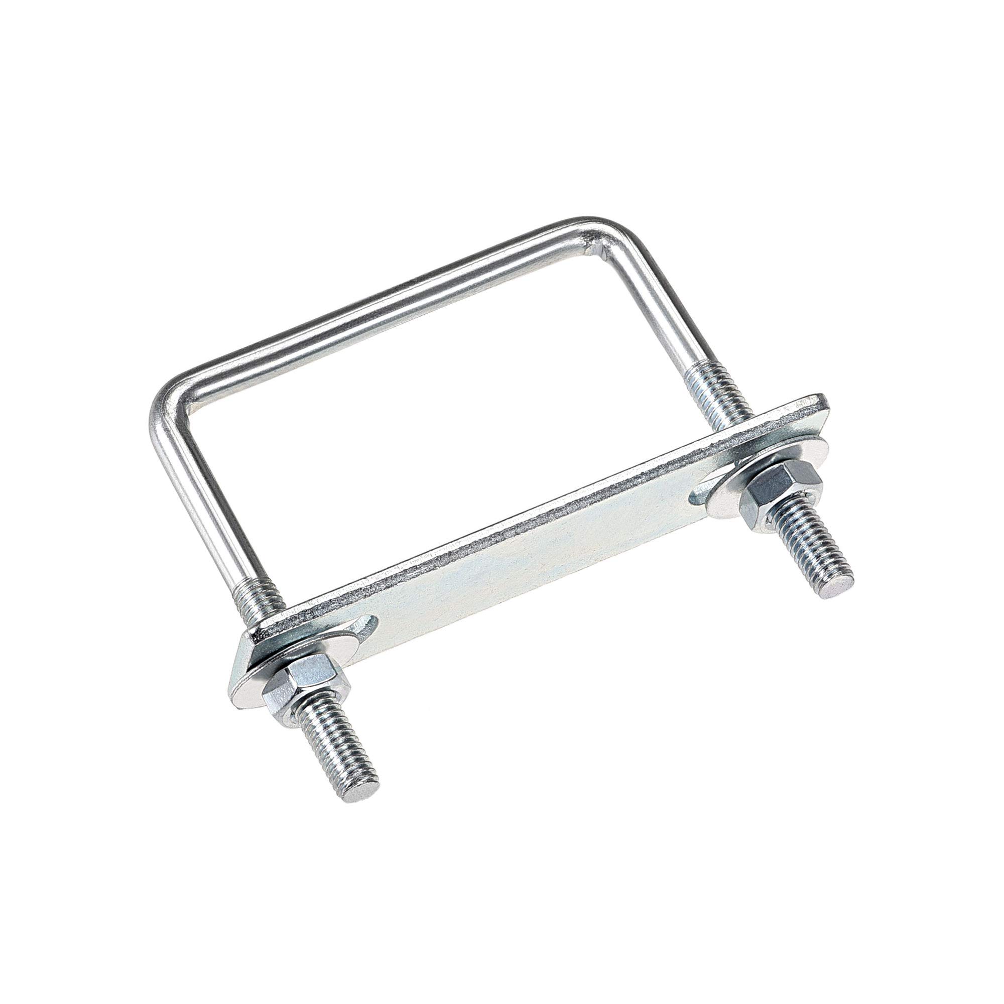sourcing map Lot de 4 boulons en U carrés de 60 mm de largeur intérieure en acier au carbone M6 avec écrous, plaque de cadre, rondelles rondes
