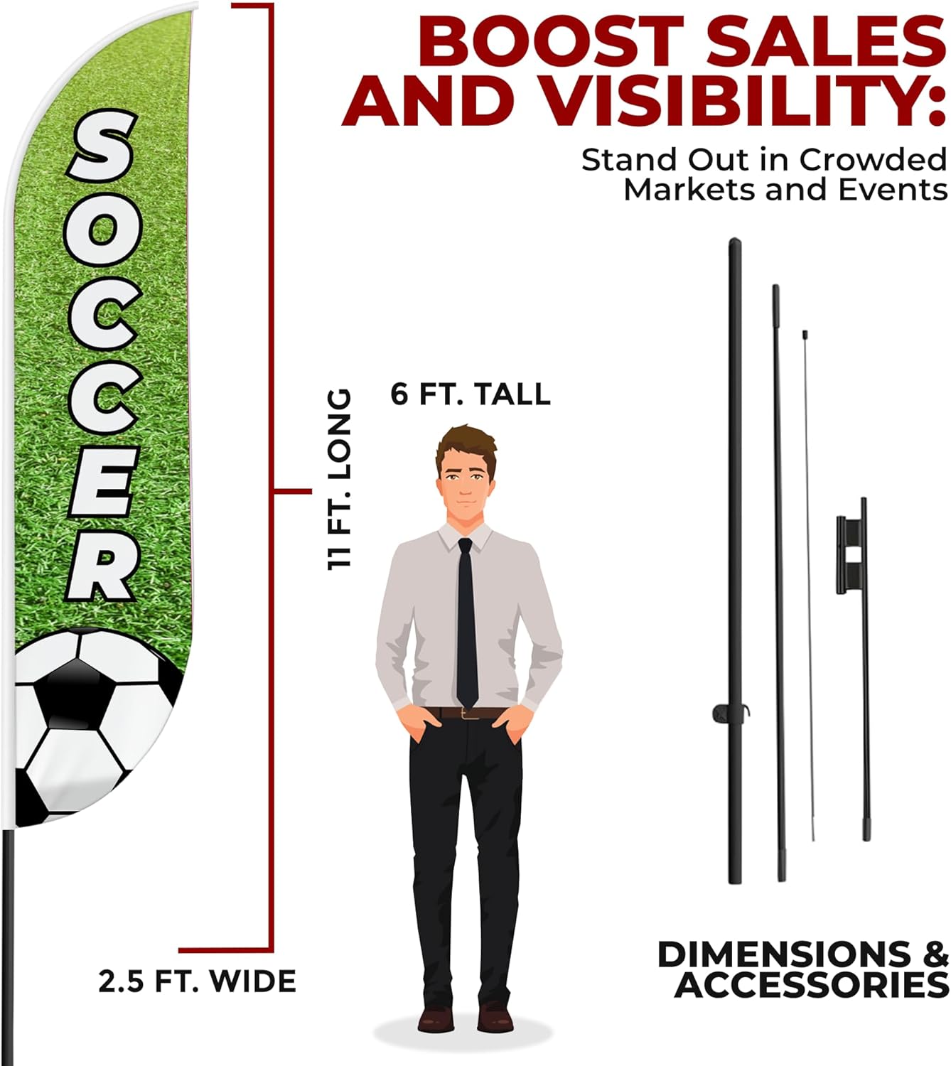 Soccer Feather flag Pole Mountfor Outdoor by Mavis Print | 15 FEET Long Polyester Outdoor Banner Flag Pole Kit for Easy Hang | HD Print Swooper Flag Pole Stand forSoccer Promotion | Made in USA