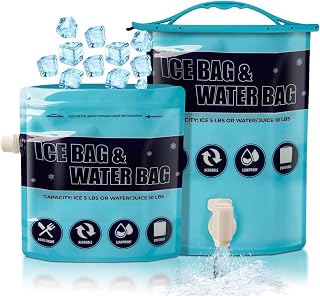 2Pcs Reusable Ice Bag with 1 Clips (2.5lb&5lb), Refillable Ice Bags for Cooler, Ice Cube Bag for Freezer, Storing Ice Packs for Lunch Boxes, Fishing, Camping, Hiking Trip (1 Large&1 Medium)