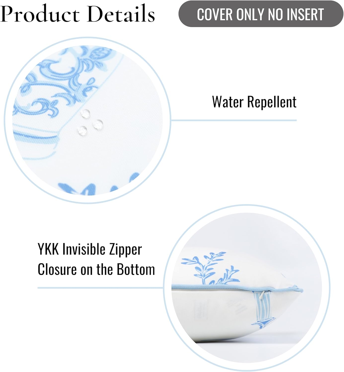 Hofdeco Premium Coastal Patio Indoor Outdoor Lumbar Pillow Cover Only, 12"x20" Water Repellent for Backyard, Couch, Baby Blue Chinoiserie with Piping
