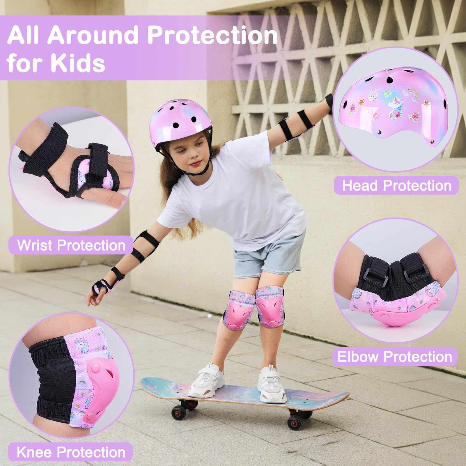 MHJY Fahrradhelm Kinder Helm Mädchen Skaterhelm 3-8 Jahre Knieschoner Protektoren Set Schoner Inliner Kinder Ellenbogenschützer Handgelenkschoner Für Jungen Skates Rollschuhe Skateboard Fahrrad