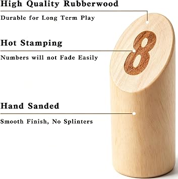 OLSA Tossing Game Set - 12 Wooden Numbered Pins Family Outdoor Yard Game