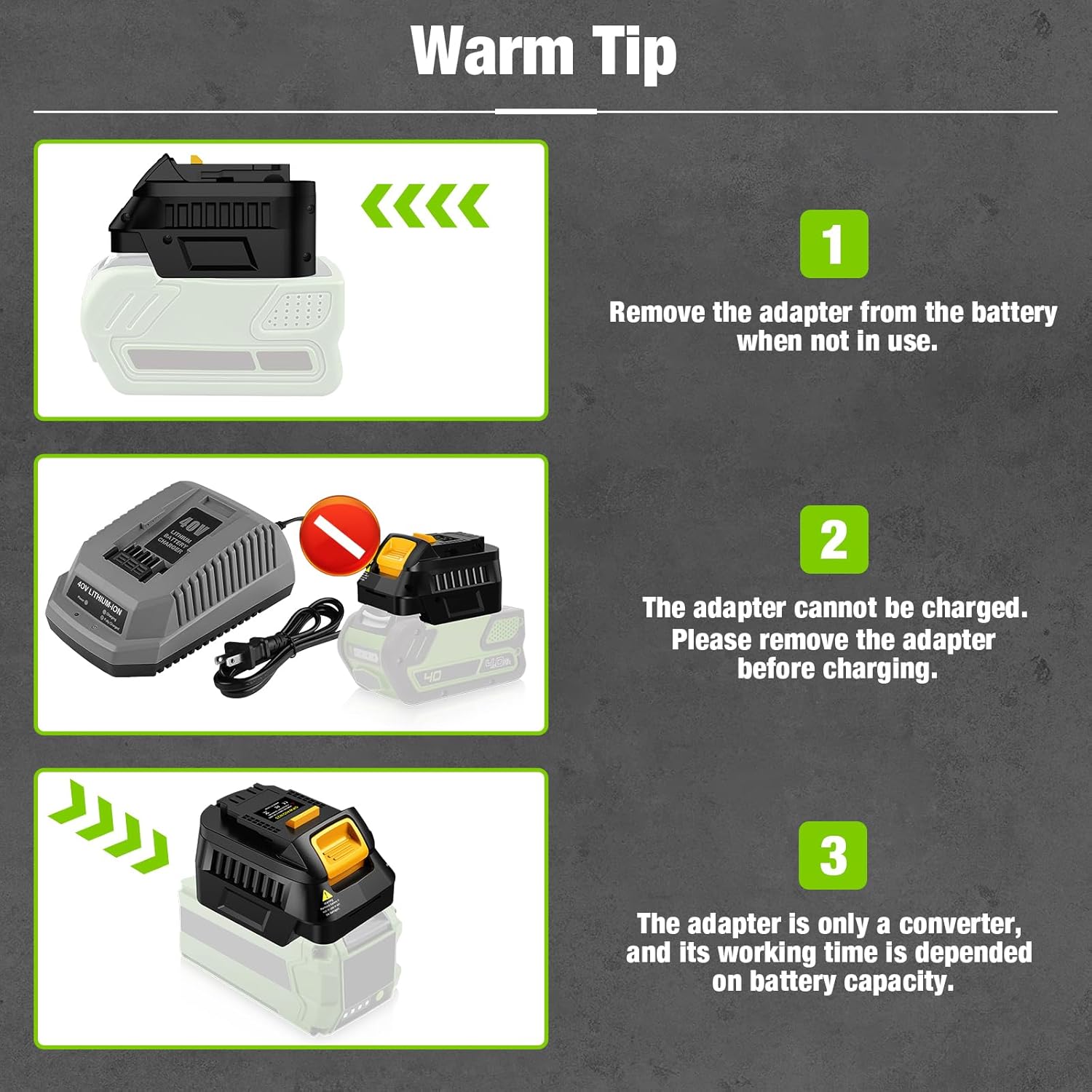 for Greenworks 40V to for Dewalt Battery Adapter,for Greenworks 40V Battery Convert to Work for Dewalt 20V Cordless Power Tool