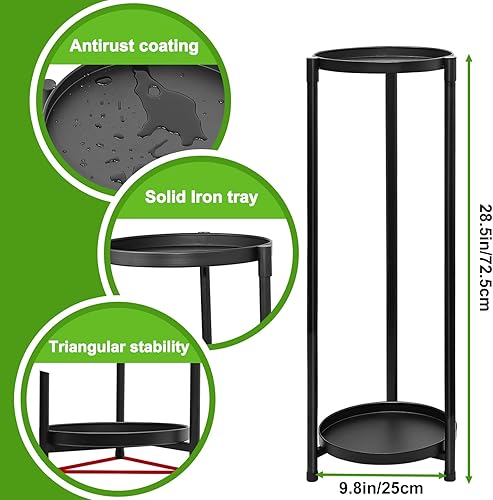 Miniatura 2 de Soporte redondo de metal alto de 2 niveles para interiores y exteriores, estante de almacenamiento redondo a prueba de óxido, soporte resistente