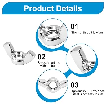 20Pcs M5 Wing Nuts 304 Stainless Steel Butterfly Wingnut Hand Twist Tighten