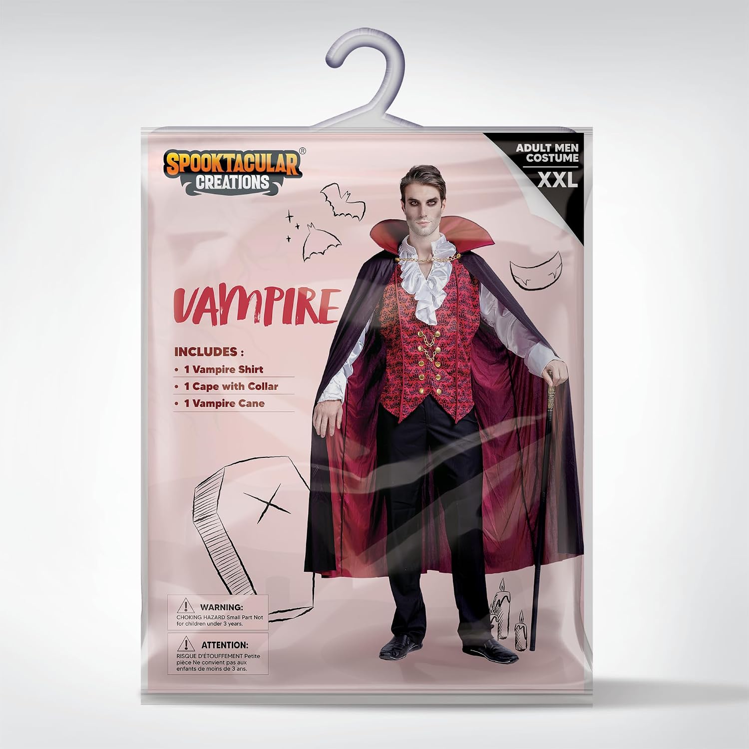 Spooktacular Creations Disfraz de vampiro para hombre de Halloween,Gorra de vampiro para hombre de Halloween