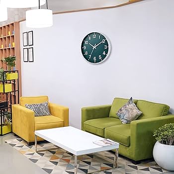 HZDHCLH Wandklok 30,5 cm, stil, niet-tikkende kwarts, moderne decoratieve klok voor kantoor, klaslokaal, thuis, woonkamer, slaapkamer (groen wit