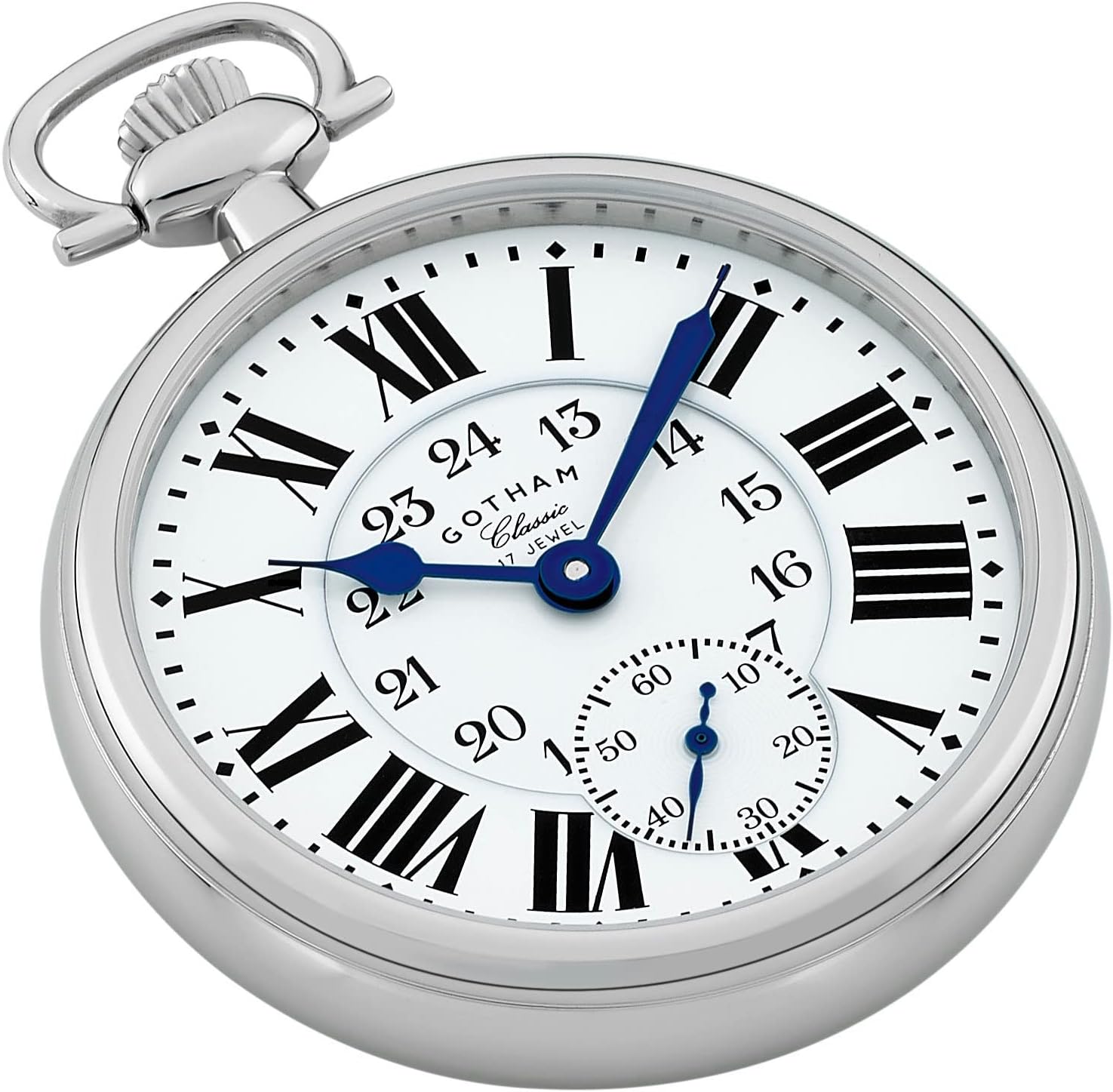 Gotham Classic Series Stainless Steel Open Face 17 Jewel Mechanical Hand Wind Pocket Watch # GWC14112S