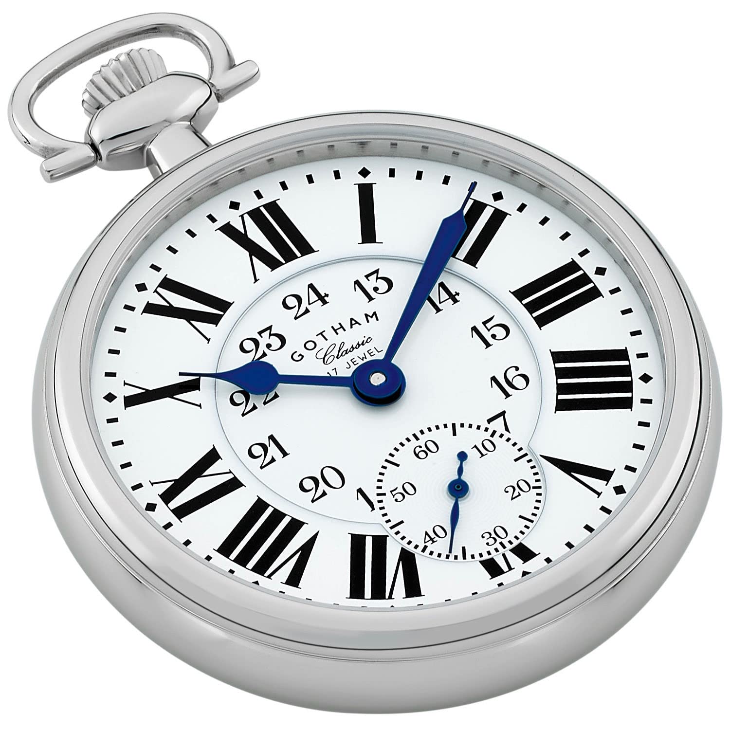 Gotham Classic Series GWC14112S Taschenuhr, Edelstahl, offen, 17 Juwelen, mechanischer Handaufzug Uhr