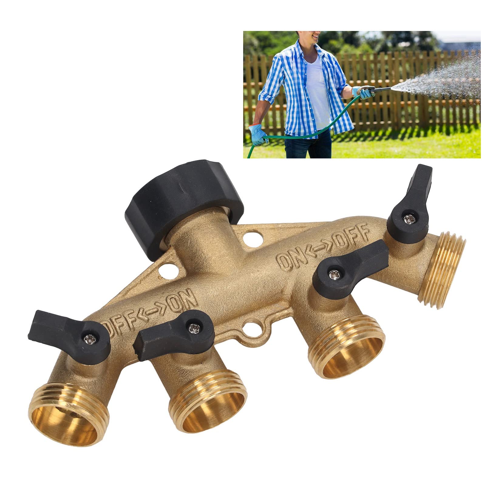 Divisor de agua de 4 vías, divisor de manguera de jardín de metal de 4 vías, conector de manguera de agua resistente para riego de jardín