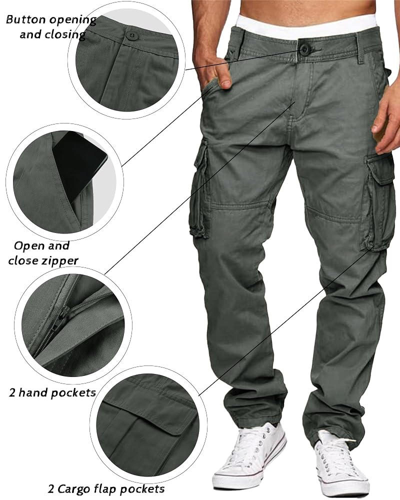 Pantalon Randonnée Homme Doublé Polaire - Cargo Robustes Grandes Tailles Coupe Ample - Pour Hiver, Sport, Loisirs - 7
