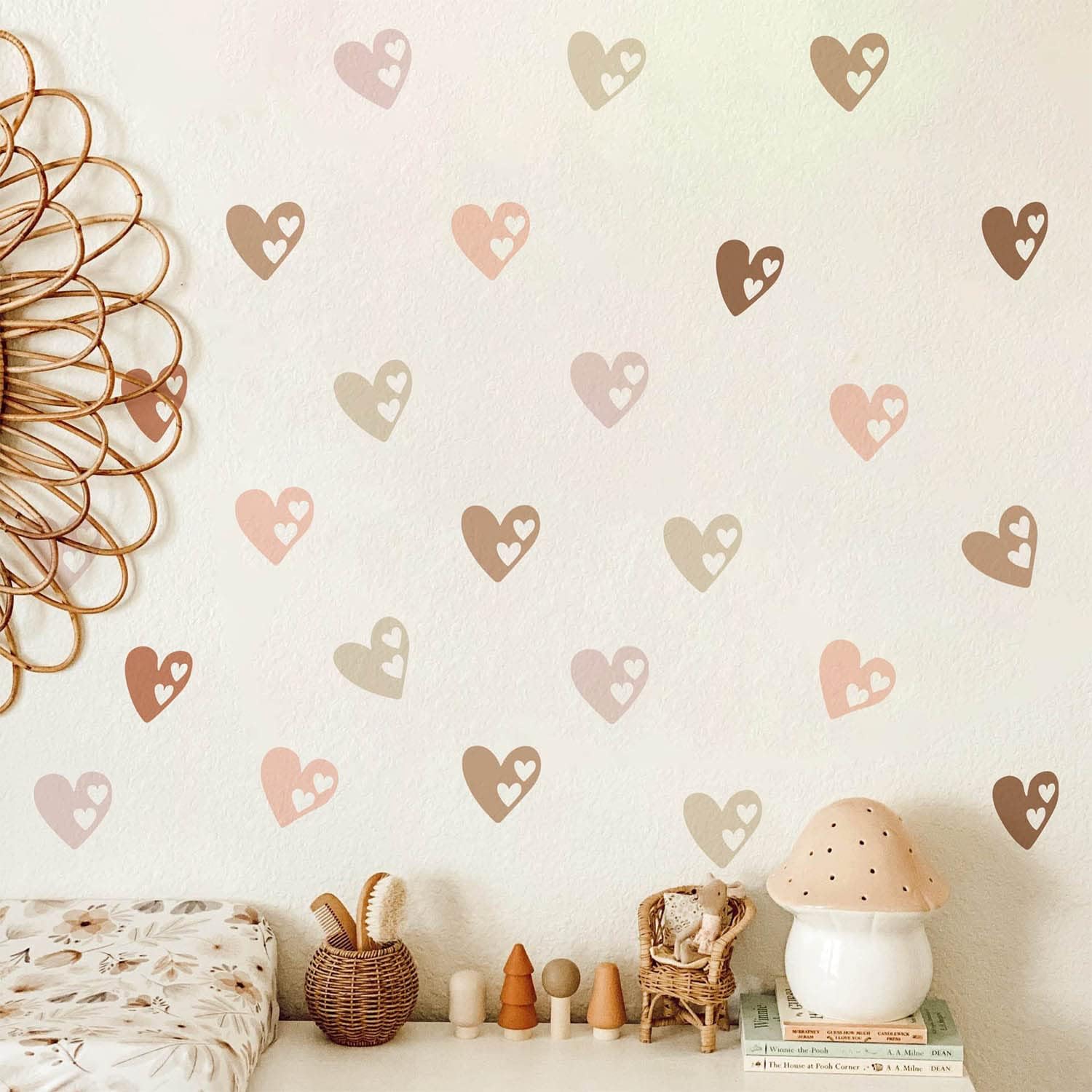 funlife 72 Pcs Heart Stickers Wall Decals, Peel and Stick Cute PVC Kids Wall Art Boho Decor for