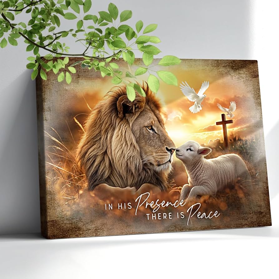 Amazon.com: Lion and Lamb Canvas Wall Art In His Presence There is