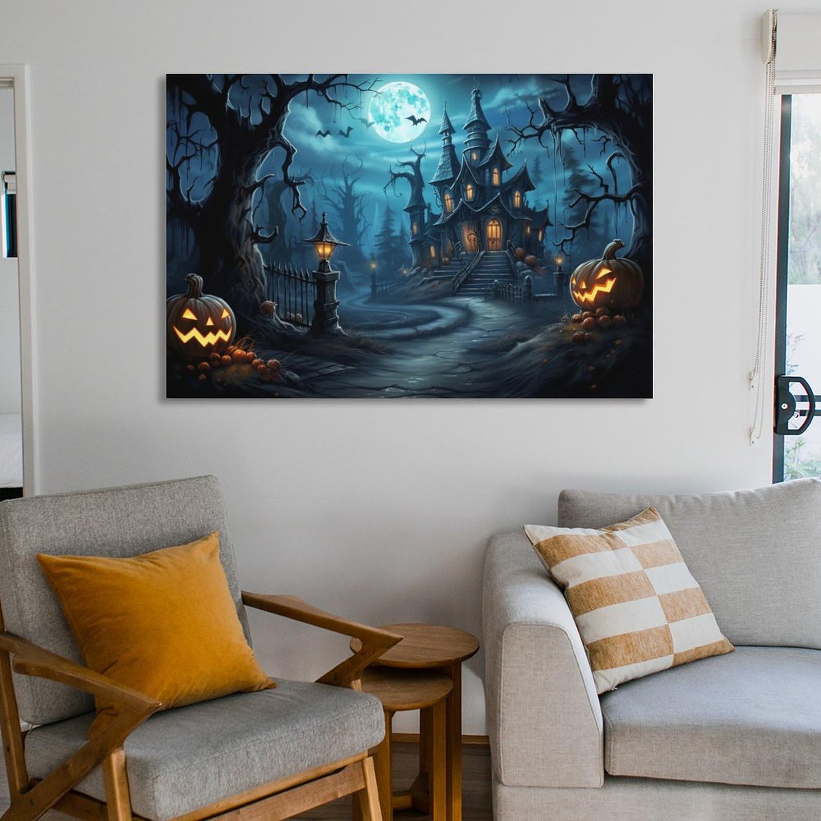 Quadro Halloween Con Cornice - Stampa Gotica Con Zucca Intagliata - 29x38 Cm Vintage - 2