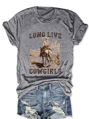 Savarana Western Cowgirls Shirts Women Vintage Graphic Tee Tops Funny Letter Print Country Music Tshirt