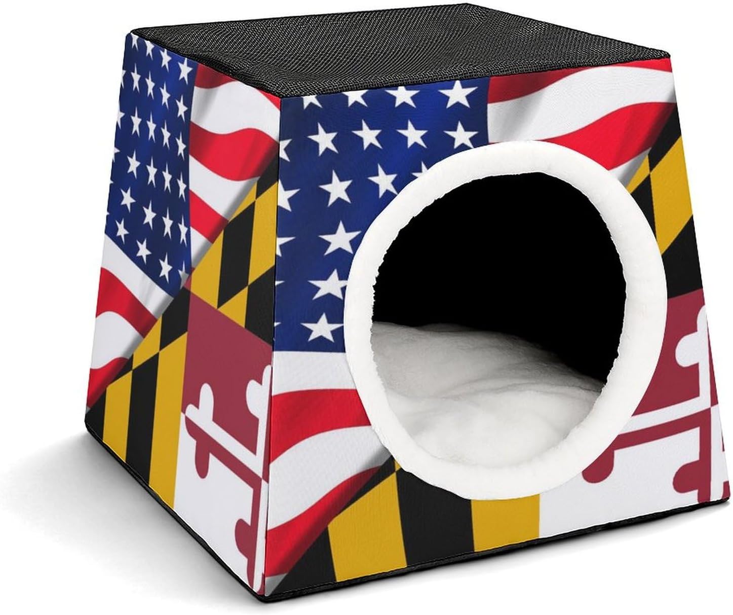 US Flag and Maryland State Flag Cat House for Indoor with Spacious Cat Nest