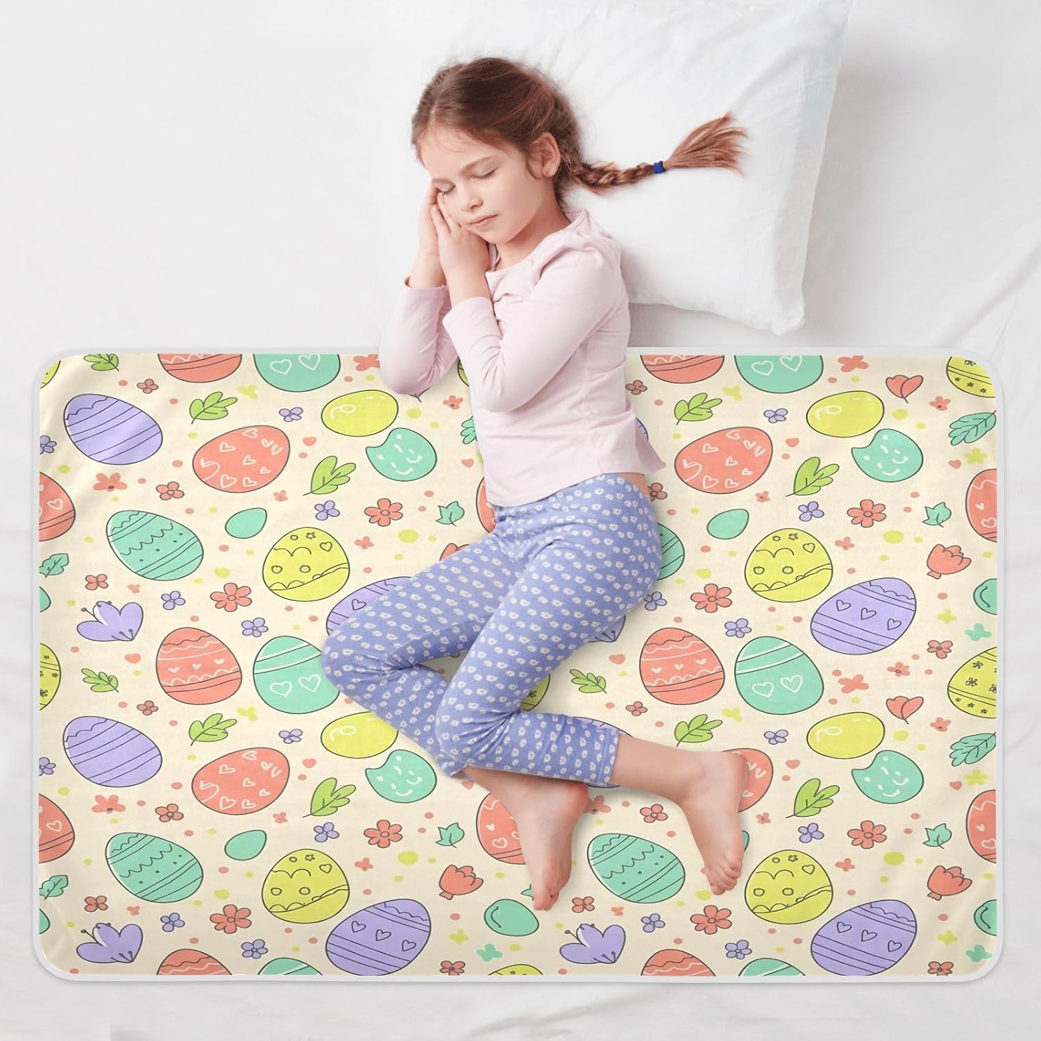 CEBUGI 34” x 52”Washable Underpads Heavy Absorbency Waterproof Incontinence Bed Pads Easter Eggs Pee Pads for Adults Kids and Baby