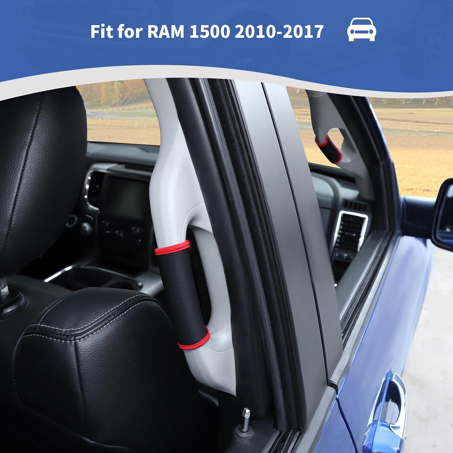 for RAM Grab Handle Protector Cover for RAM 1500 2010-2017 Black Red Interior Accessories 4pcs