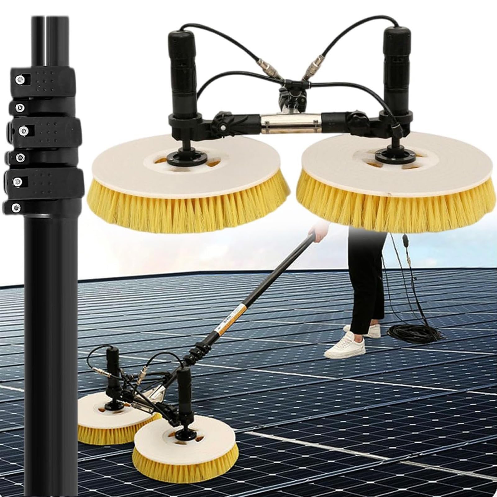 LMMIAOZ Solar Panel Cleaning Machine, 3.5m Telescopic Water Spray Brush Kit, Double Head Cleaner for Office Buildings & Gardens, Efficient Water Fed Pole System