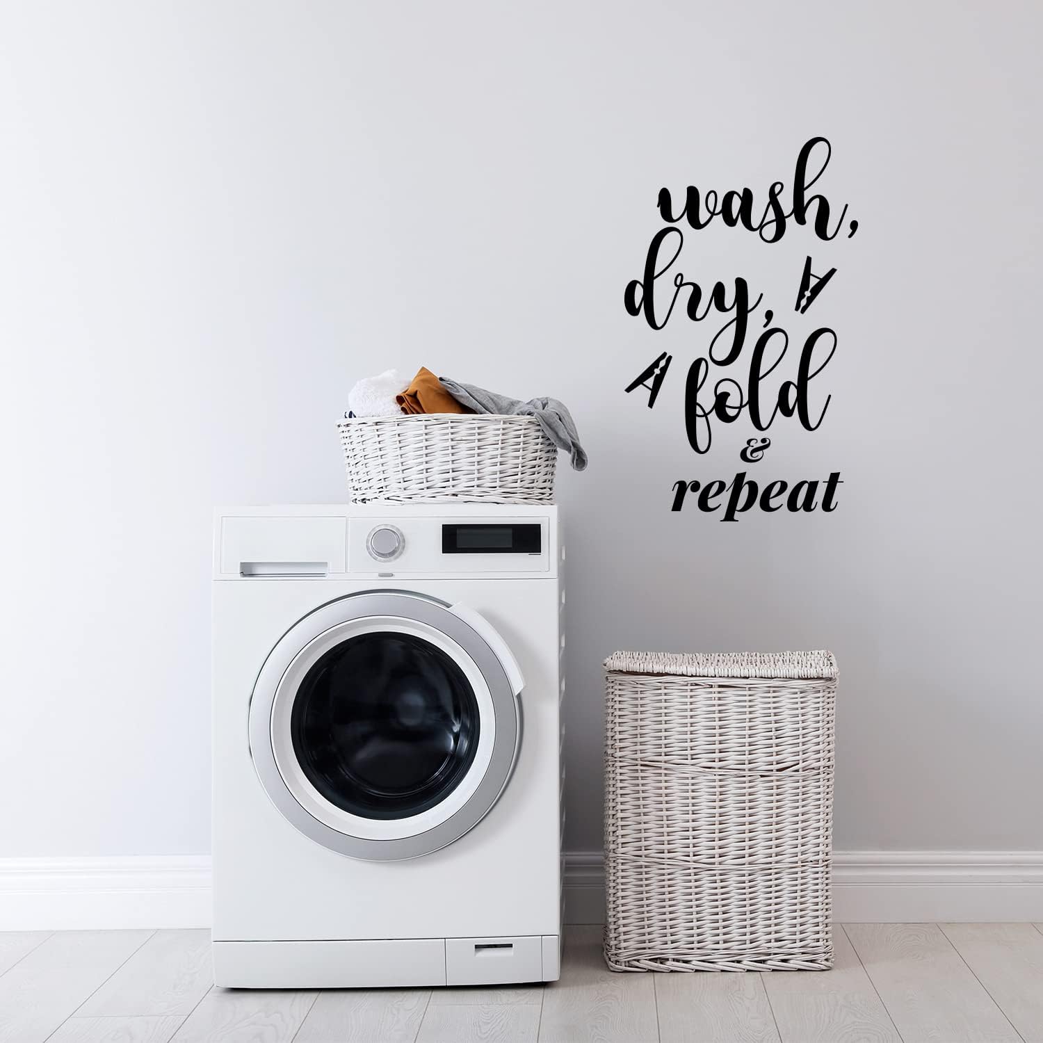 Vinyl Wall Art Decal - Wash Dry Fold & Repeat - 23" x 14" - Trendy Funny Lovely Inspiring Quote Sticker for Home Bedroom Closet Bathroom Laundry Room Washing Space Storefront Decor (Black) image 2