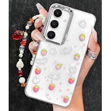 Toycamp for Samsung Galaxy A16 5G Phone Case - Women Girls Cute Clear Sparkly Girly Kawaii 3D Strawberry Design with Charm Strawberries Wrist Chain Cover Aesthetic for Samsung A16 5G Cases 6.7 Inch