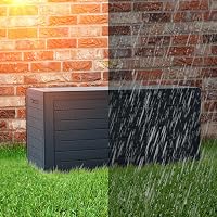 VOUNOT Záhradný úložný box XL 280 litrov 116x44x55 cm, použiteľný aj ako box na vankúše, polypropylén, vzhľad dreva, vodoodolný, antracitový 5